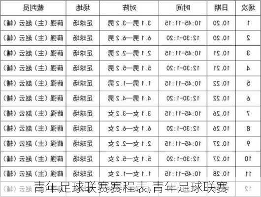 青年足球联赛赛程表,青年足球联赛