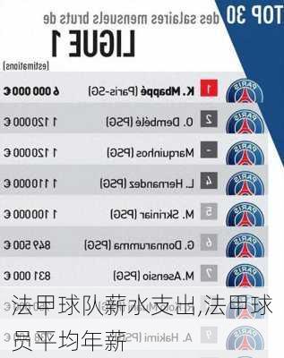 法甲球队薪水支出,法甲球员平均年薪