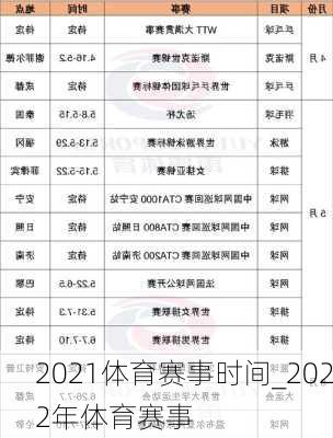 2021体育赛事时间_2022年体育赛事