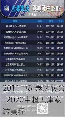 2011中超泰达转会_2020中超天津泰达赛程