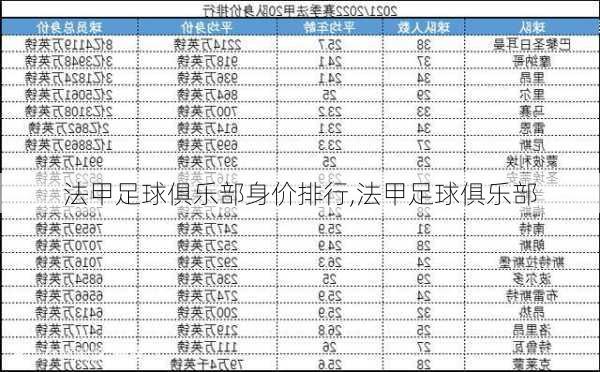 法甲足球俱乐部身价排行,法甲足球俱乐部