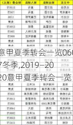 意甲夏季转会一览0607冬季,2019—2020意甲夏季转会一览