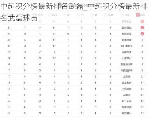 中超积分榜最新排名武磊_中超积分榜最新排名武磊球员