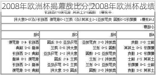 2008年欧洲杯揭幕战比分,2008年欧洲杯战绩