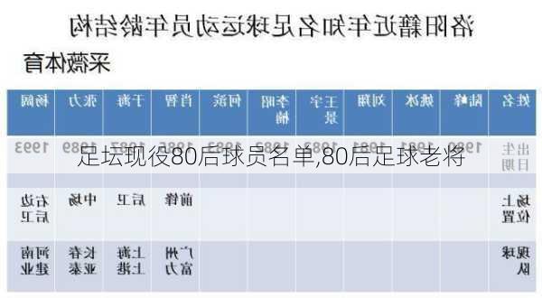 足坛现役80后球员名单,80后足球老将