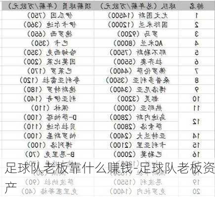 足球队老板靠什么赚钱-足球队老板资产