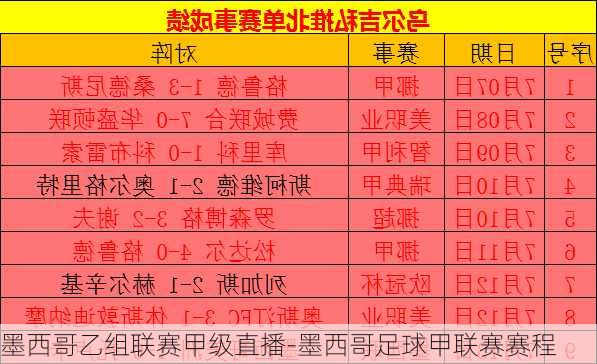 墨西哥乙组联赛甲级直播-墨西哥足球甲联赛赛程