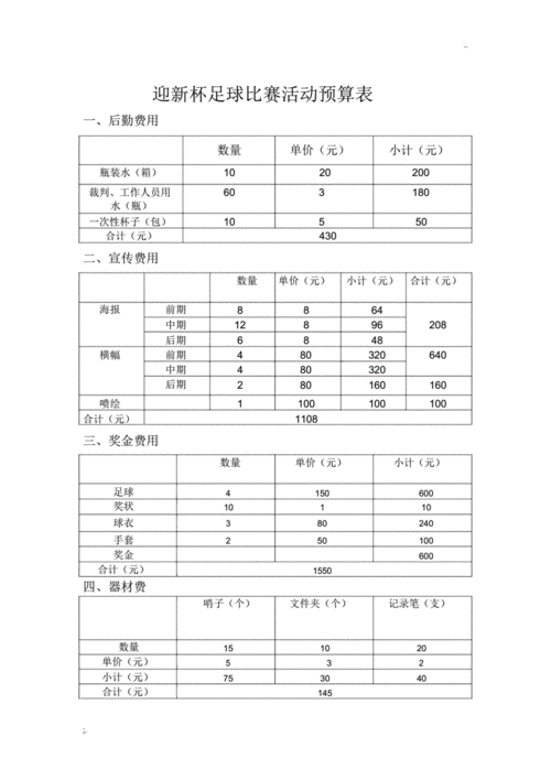 大型足球联赛预算-足球赛经费预算