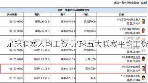 足球联赛人均工资-足球五大联赛平均工资